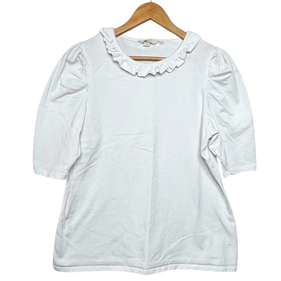 Boden White Ruffle Neck Short Sleeve Cotton Shirt. Gathered Shoulder. US 14 - Picture 7 of 7